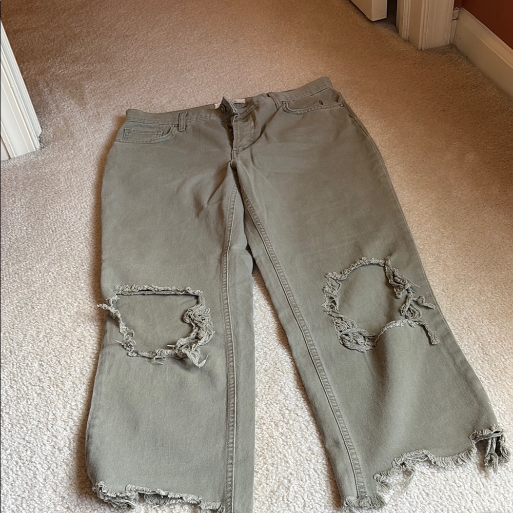 Free People Distressed Olive Women Jeans - Size 29